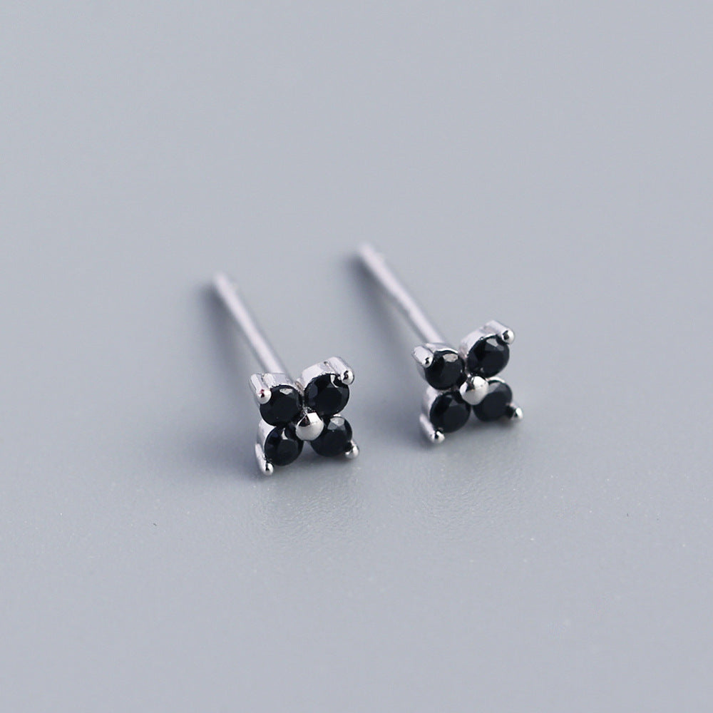Wholesale Simple Diamond S925 Silver Four-leaf Flower Sweet Small Colorful Flower Earrings